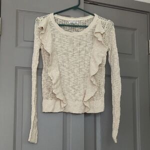 American Eagle Outfitters Cream Sweater with Ruffle Detail